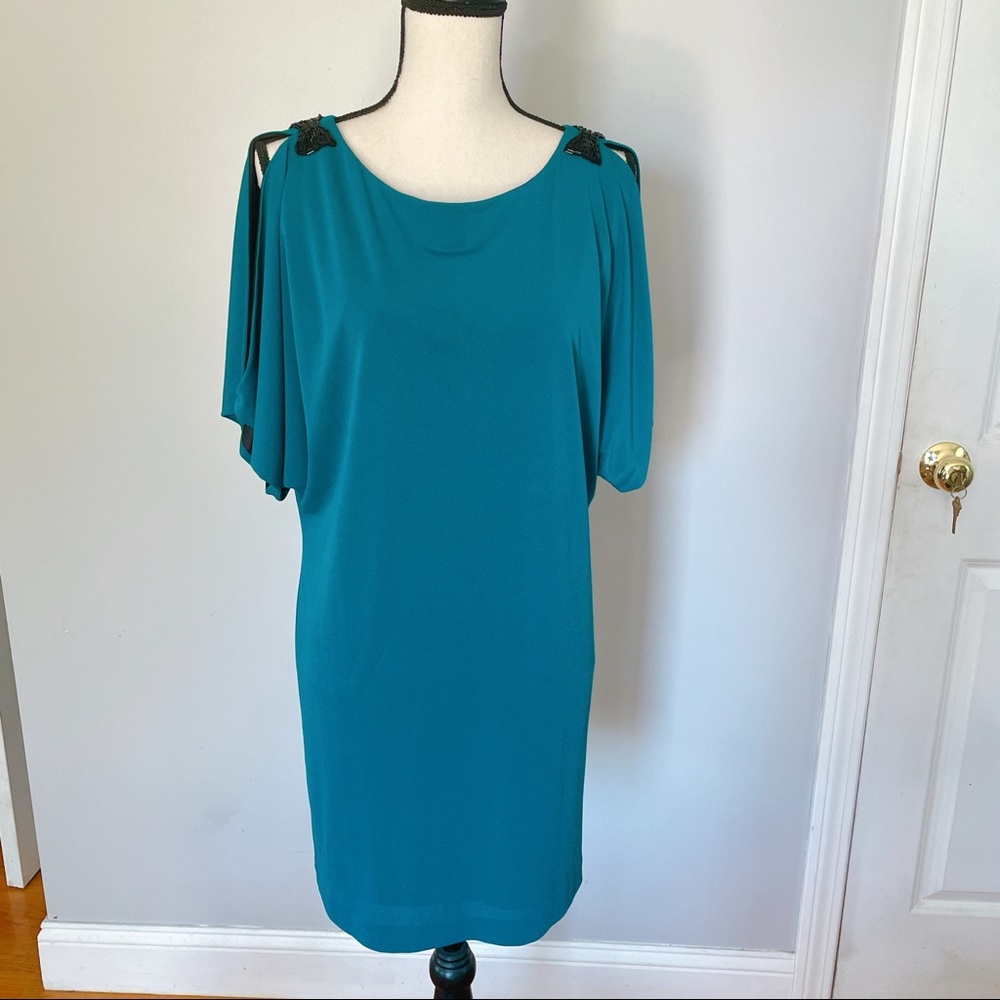 Embellished Cold Shoulder Shift Dress